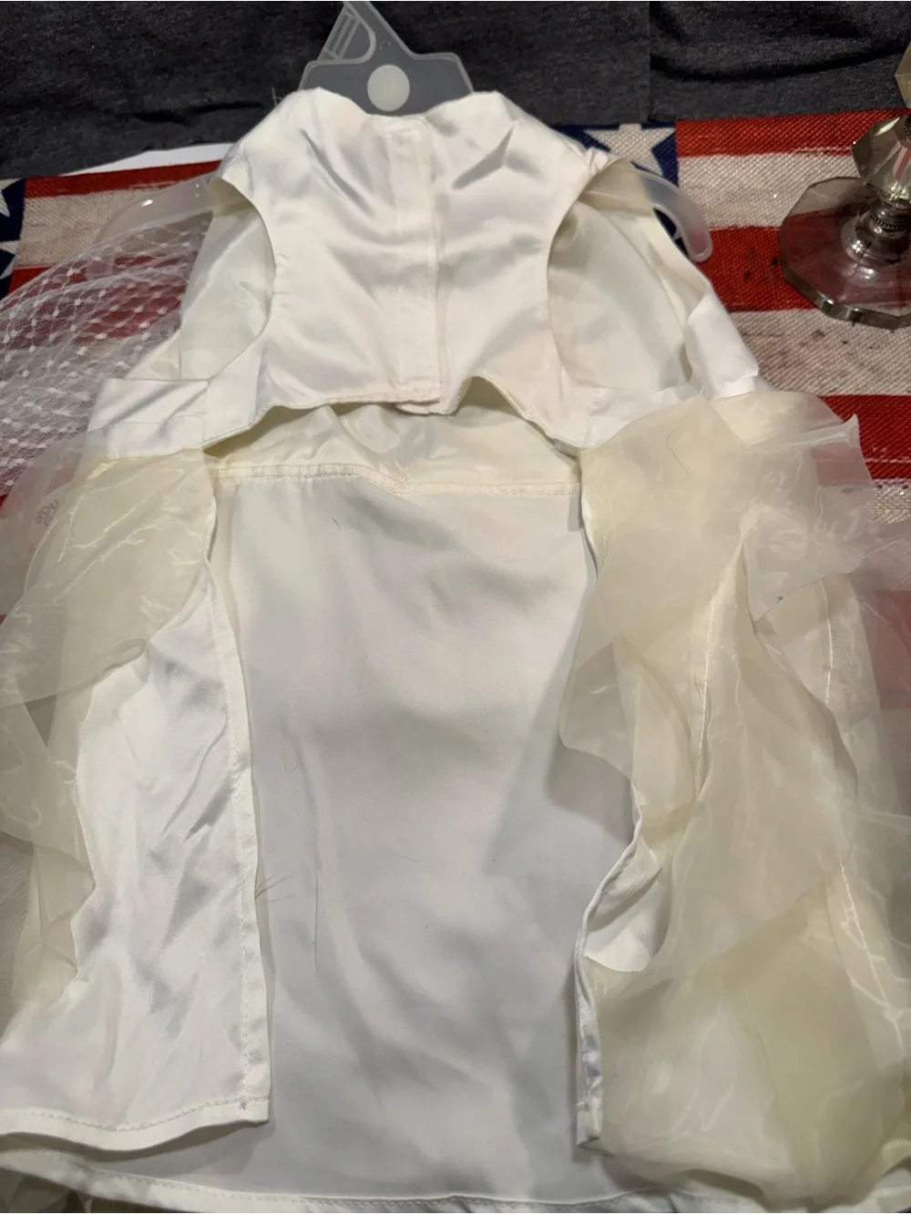 Youngland Ivory Ruffled Satin Pet Dress with Bow and Lace
